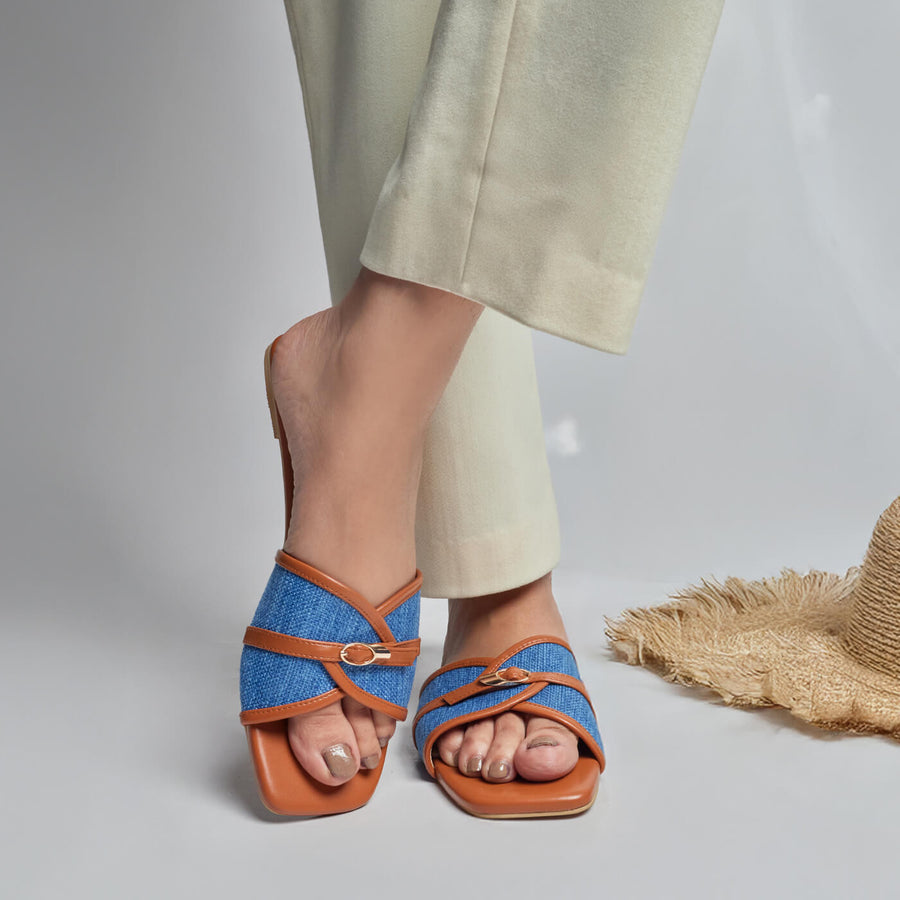 Denim Ease  Slides - Brown
