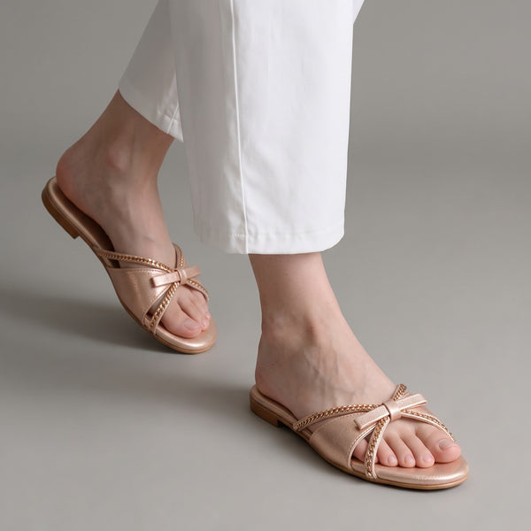 Diamond n Bow Slides - Peach