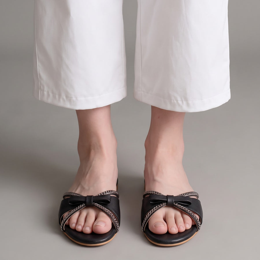 Diamond n Bow Slides - Black