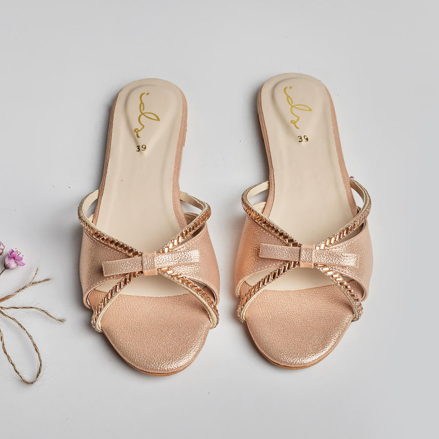 Diamond n Bow Slides - Peach