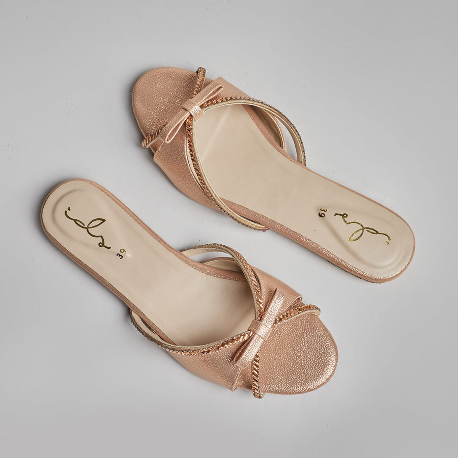 Diamond n Bow Slides - Peach