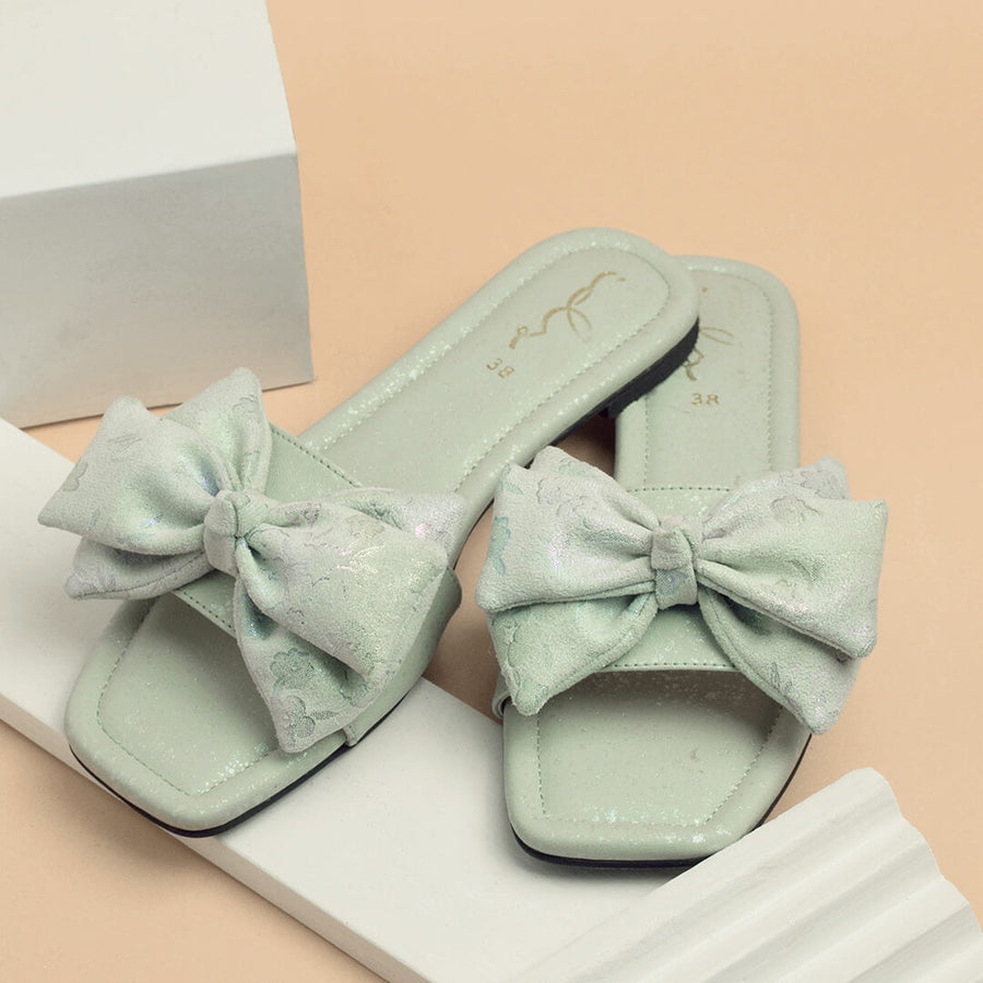 Flora Charm Elegant Slides - Sea Green