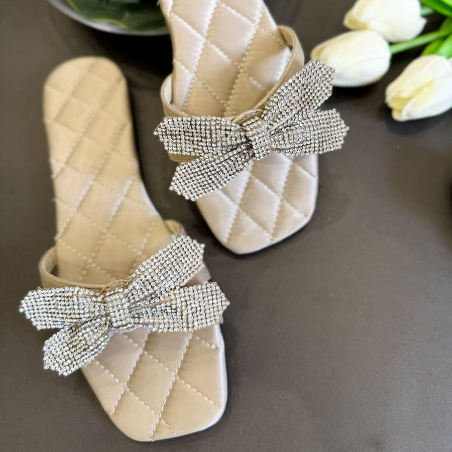 Rhinestone bow slides - Gold