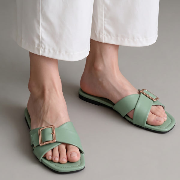 Glowup Buckle Slides - Sea Green