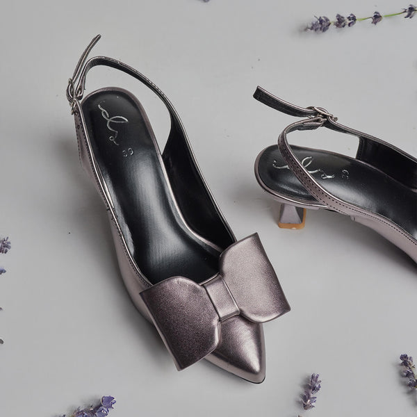 Luxe Bow Sleek Heel Sling Back - Grey