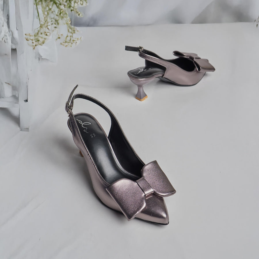 Luxe Bow Sleek Heel Sling Back - Grey