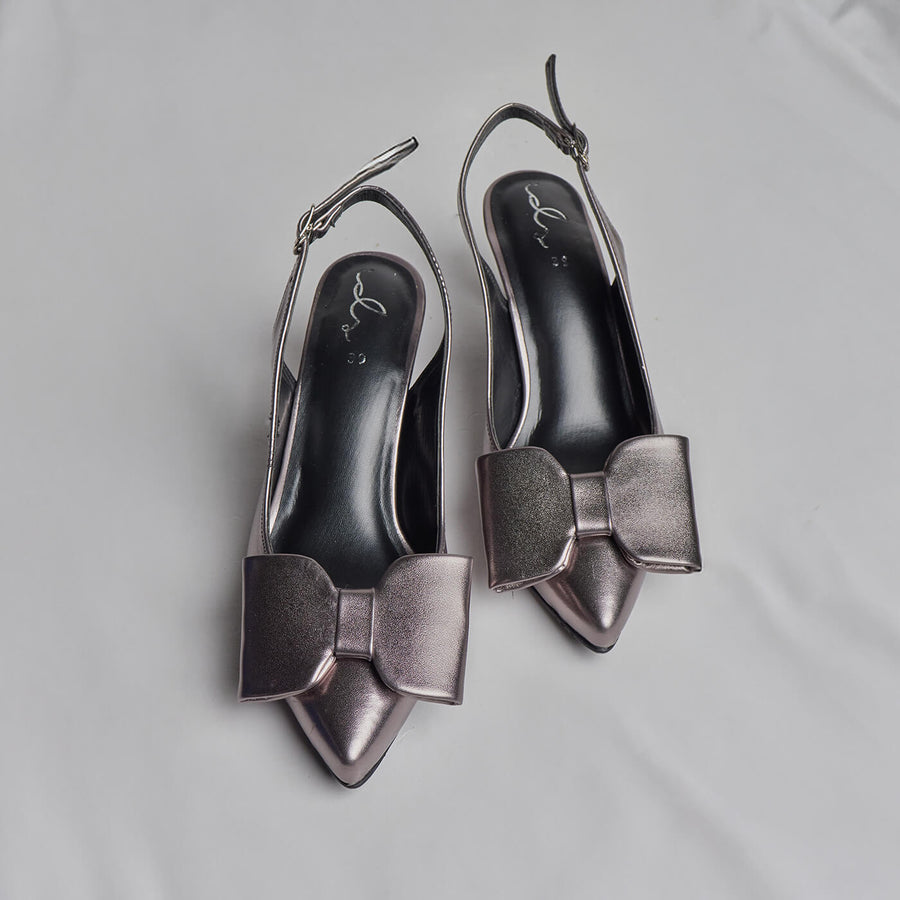 Luxe Bow Sleek Heel Sling Back - Grey