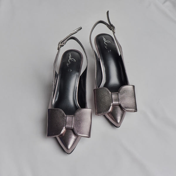Luxe Bow Sleek Heel Sling Back - Grey