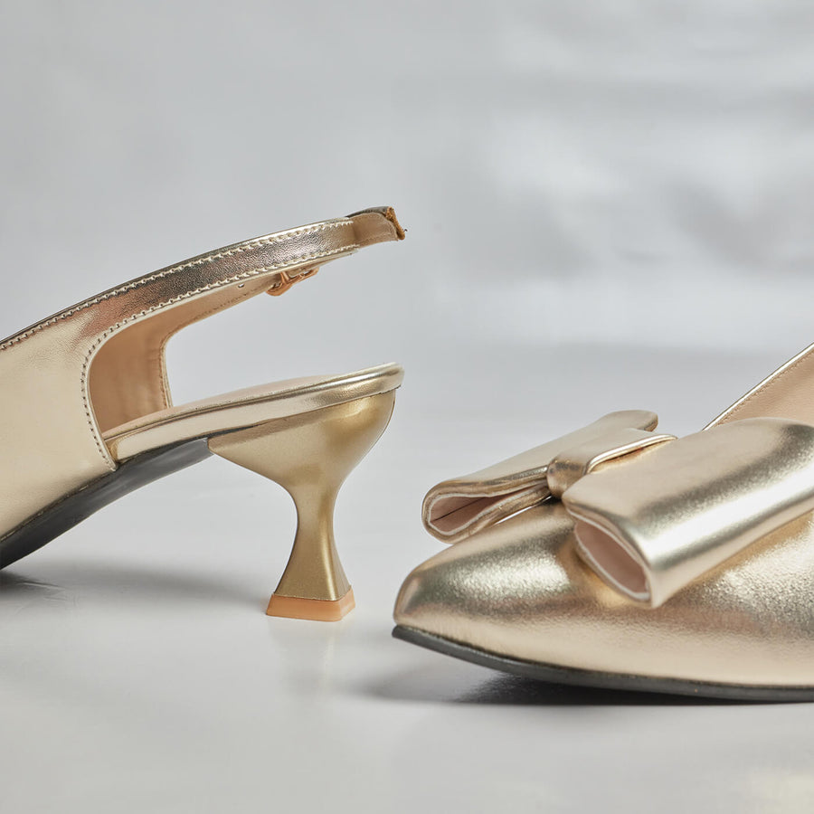 Luxe Bow Sleek Heel Sling Back - Grey