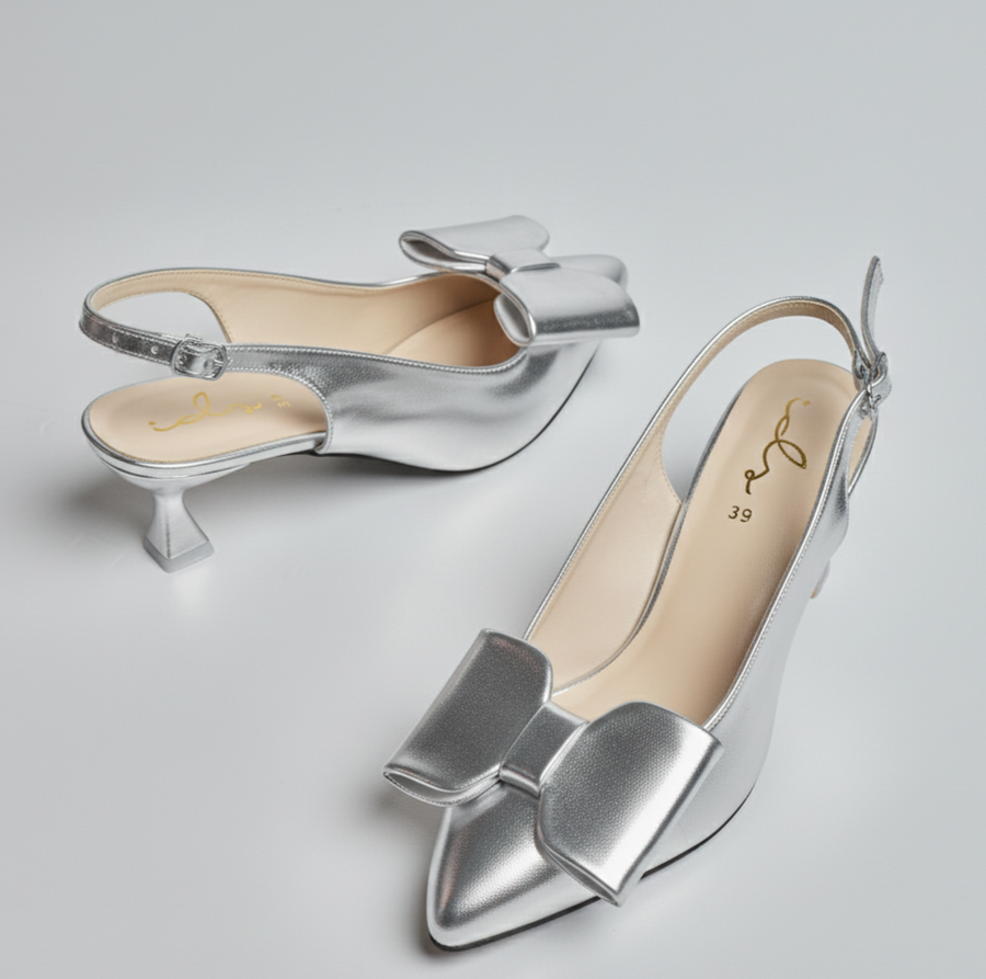 Luxe Bow Sleek Heel Sling Back - Grey