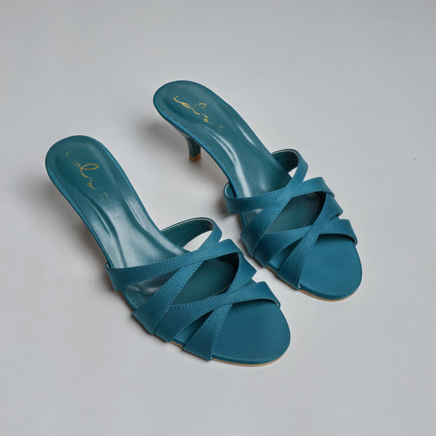 Silken Cross Straps Heels - Teal