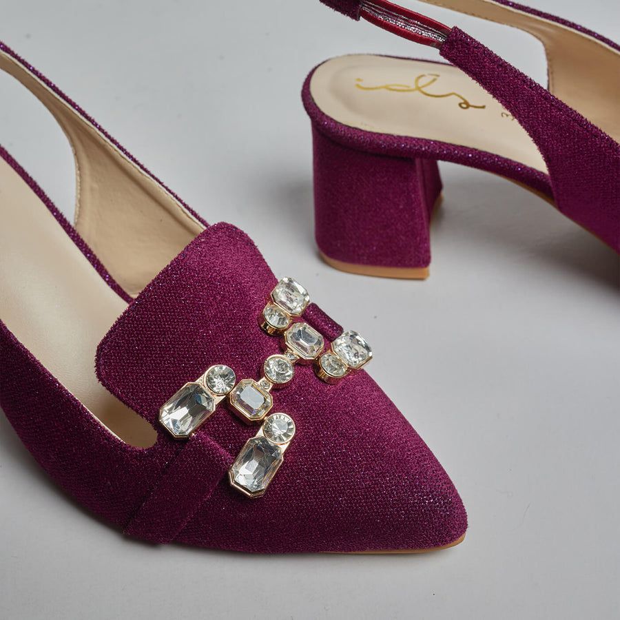 Velvet Spark Buckled Sling Back - Burgandy