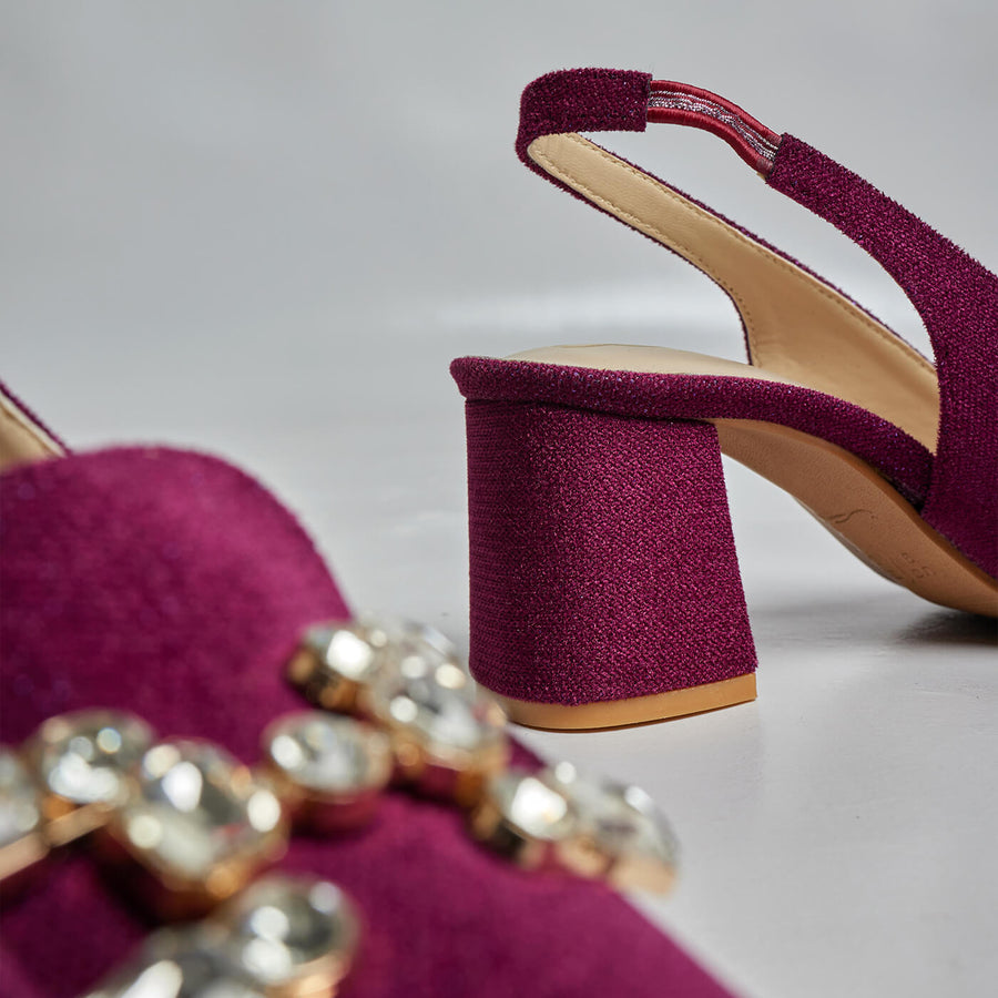 Velvet Spark Buckled Sling Back - Burgandy