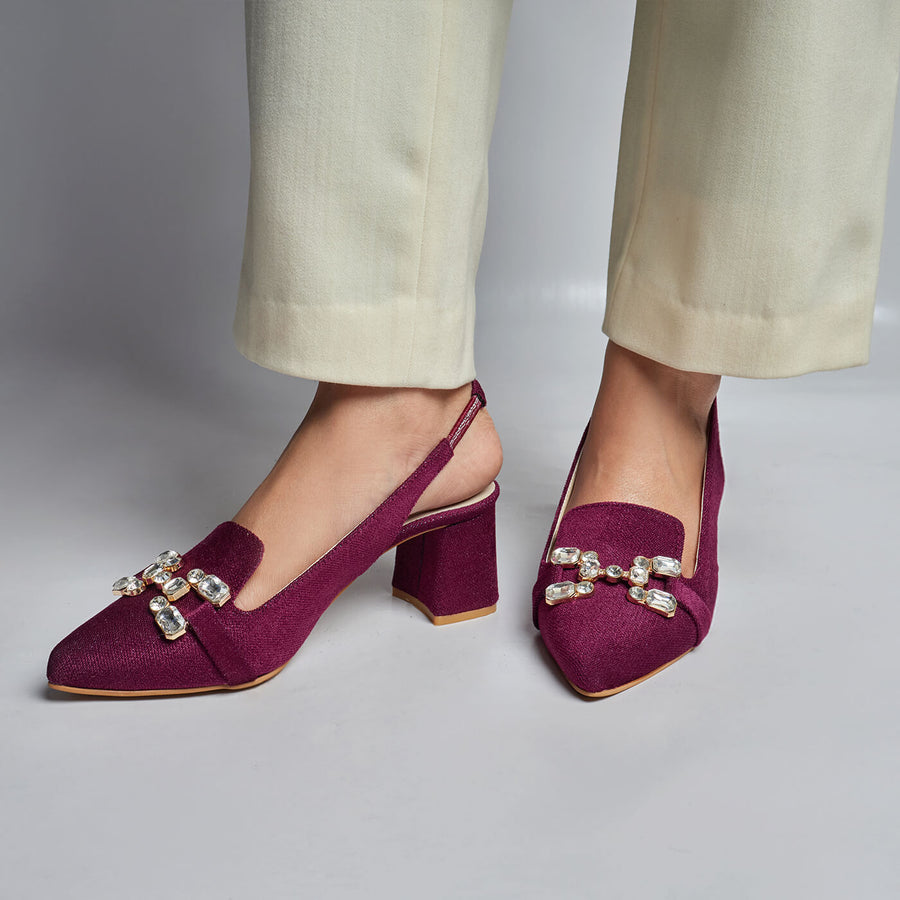 Velvet Spark Buckled Sling Back - Burgandy