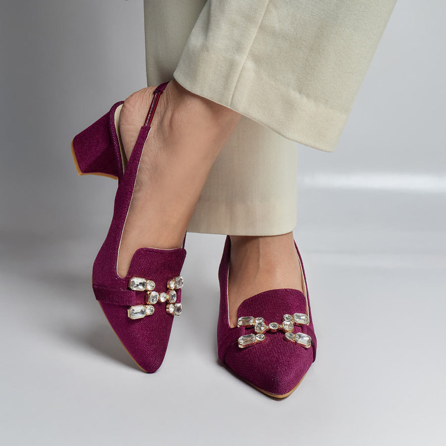 Velvet Spark Buckled Sling Back - Burgandy