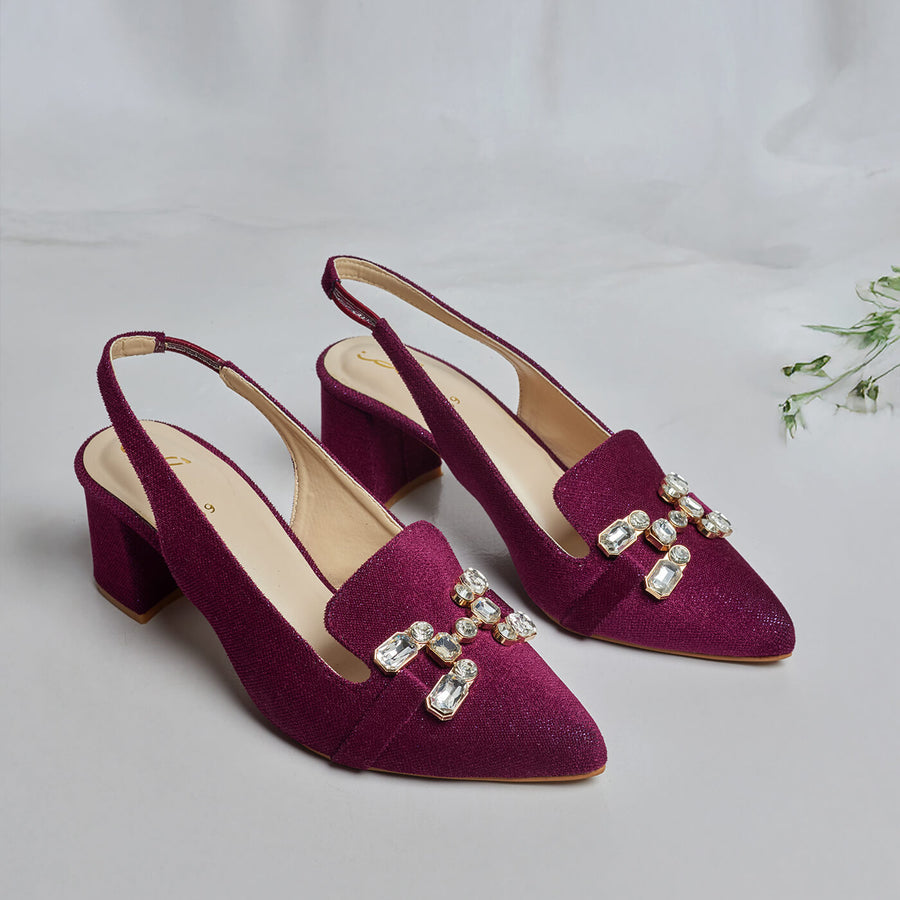 Velvet Spark Buckled Sling Back - Burgandy