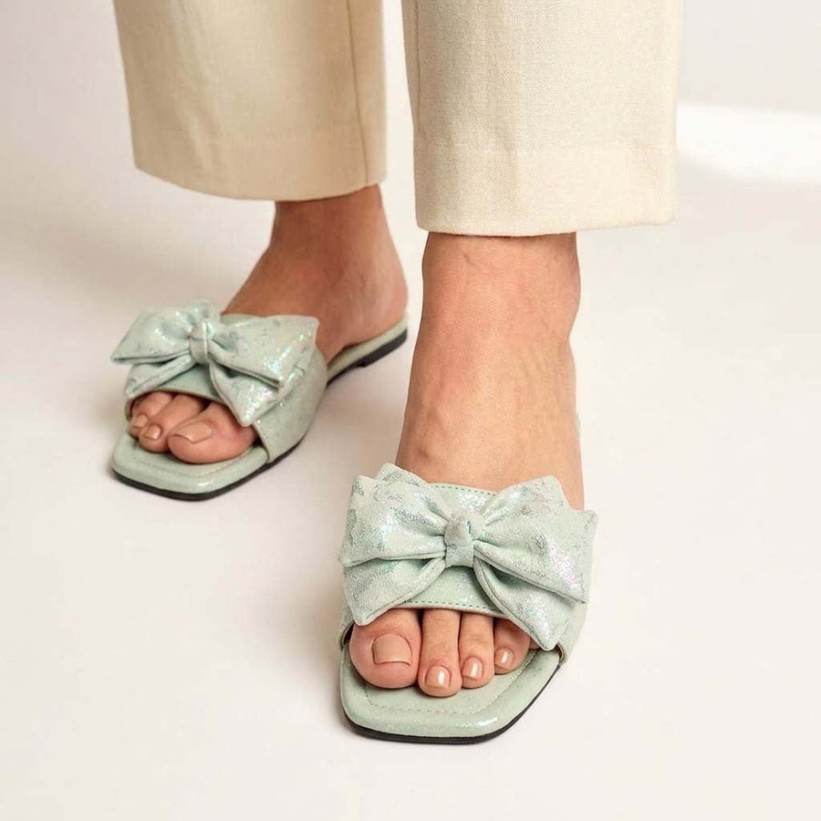 Flora Charm Elegant Slides - Sea Green