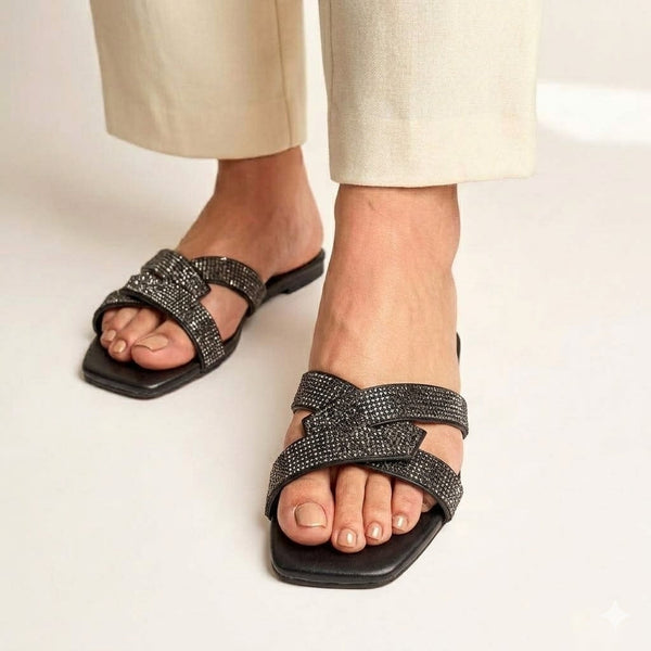 Rhinestone Slides - Black