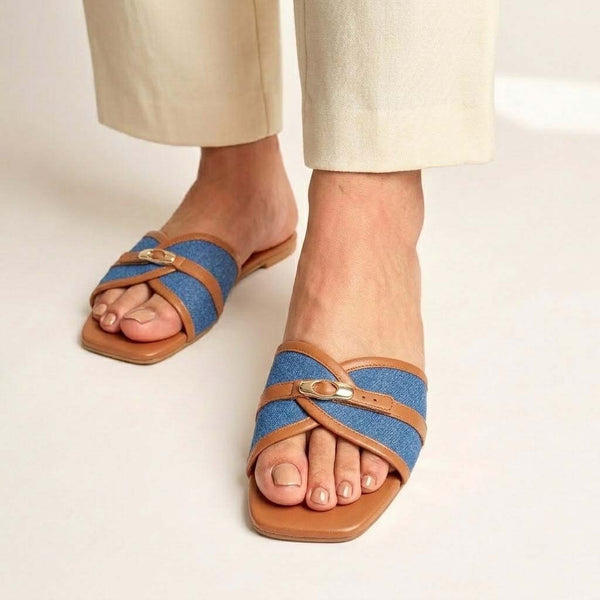 Denim Ease  Slides - Brown