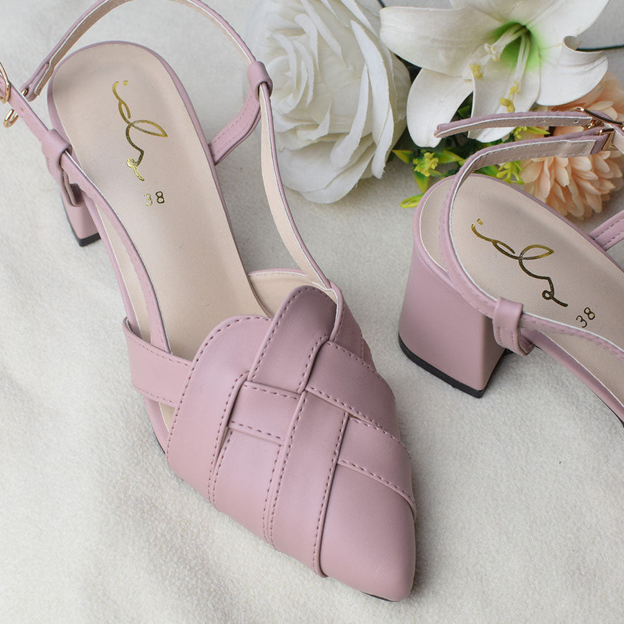 Pointed Block Heel - Tea Pink