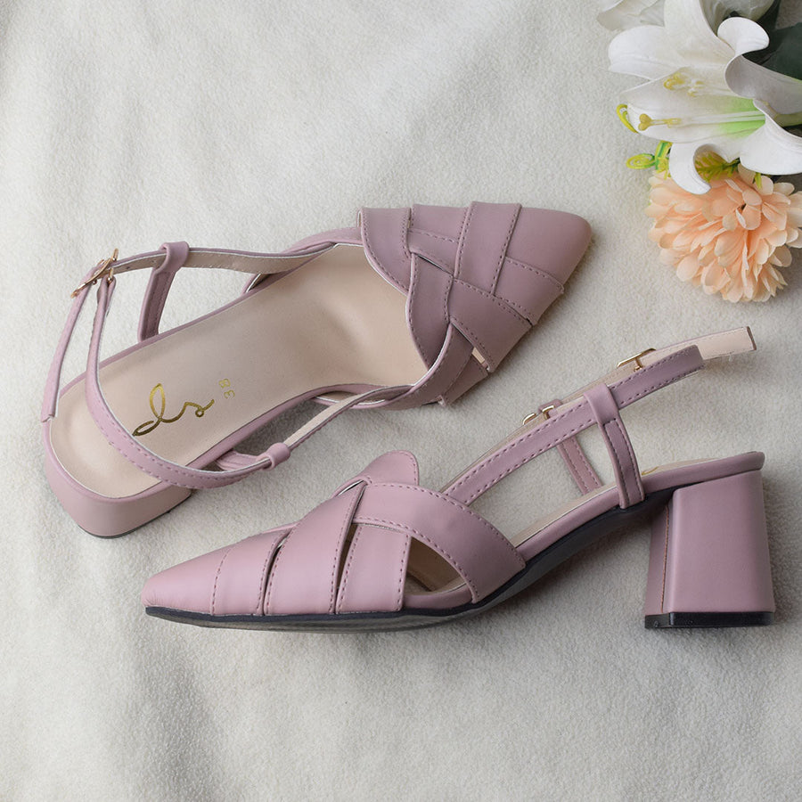 Pointed Block Heel - Tea Pink